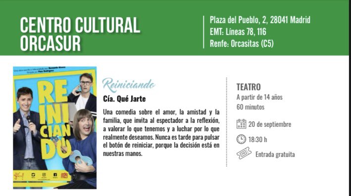 El próximo viernes 20 estaremos con reiniciando en el C.C. Orcasur con <a href="/riveraruizb/">Bernardo Rivera</a> 

Gracias <a href="/eventostritoma/">Tritoma S.L</a> 

Os esperamos