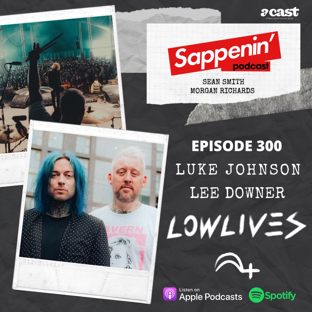 Sappenin’ Podcast (@sappeninpod) on Twitter photo Episode 300 with @WeAreLOWLIVES 🖤
Luke Johnson & <a href="/lee_villain/">Lee Downer</a> talk super loud amps, debut album breakthroughs, time in Lostprophets vs The Defiled, crew finances, scene lies, parking fails and much more! 💥
Available NOW on all platforms! 🎧
Listen: Fanlink.tv/SappeninPod 👈🏻 Episode 300 with @WeAreLOWLIVES 🖤
Luke Johnson & <a href="/lee_villain/">Lee Downer</a> talk super loud amps, debut album breakthroughs, time in Lostprophets vs The Defiled, crew finances, scene lies, parking fails and much more! 💥
Available NOW on all platforms! 🎧
Listen: Fanlink.tv/SappeninPod 👈🏻