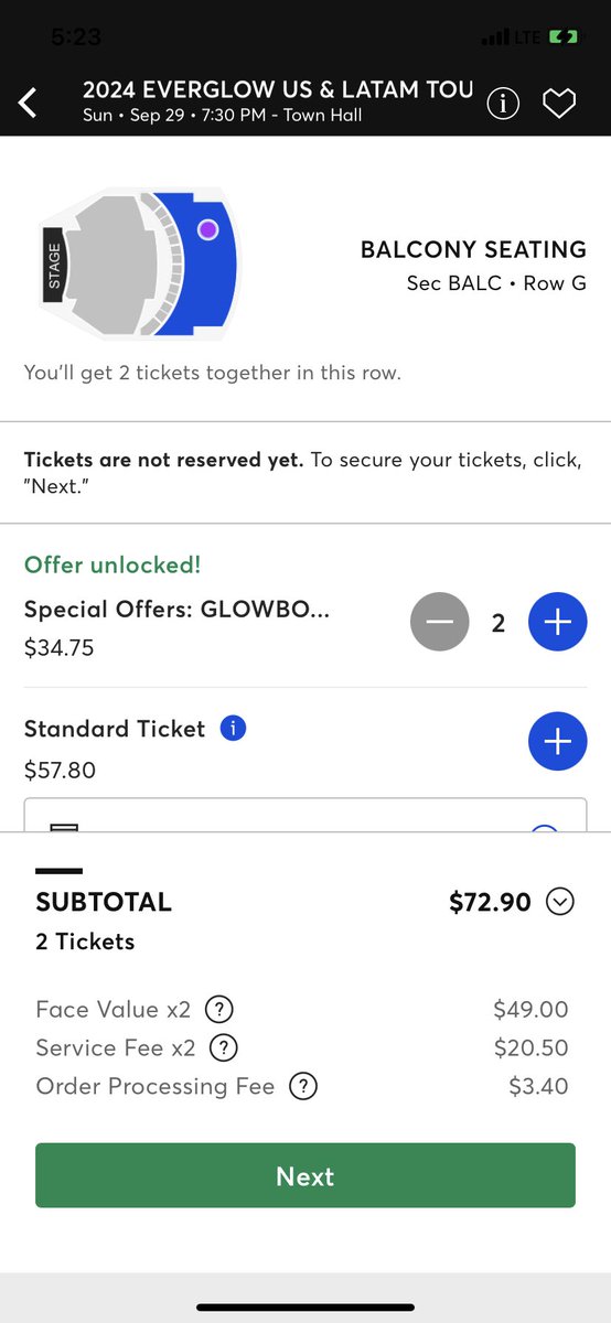 grandesttrouble's tweet photo. please come see everglow!!! this is what ticket prices look like now with this code https://t.co/nYDRWxkNaO