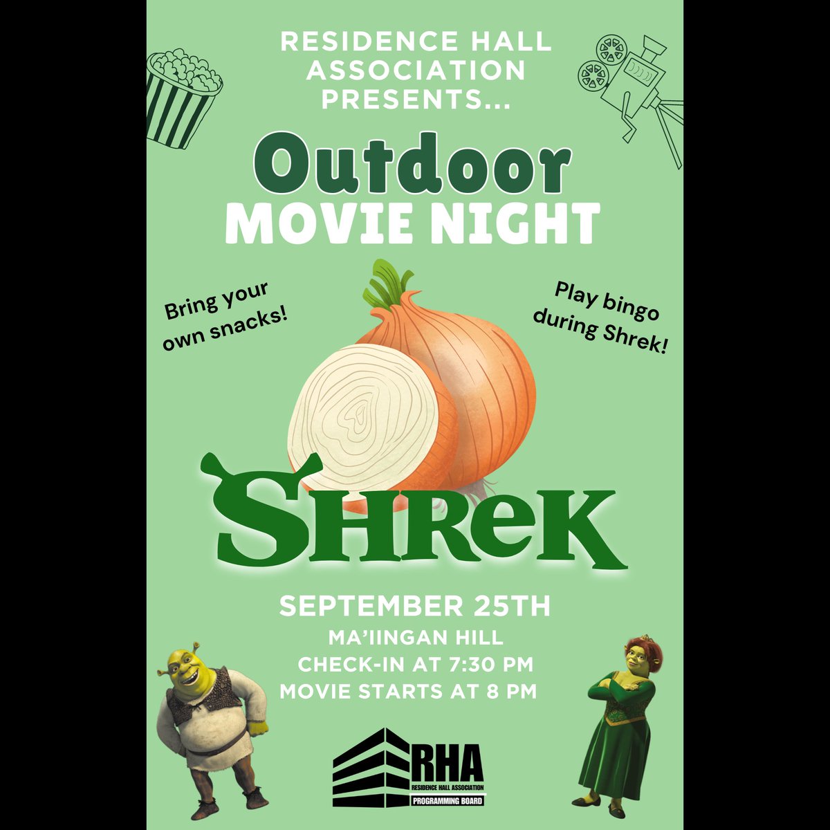 UWWRHA's tweet photo. Hey Warhawks! Join us Sept. 25 for an Outdoor Movie Night east of Ma'iingan, where we will be playing Shrek!

We are also partnering with Swank for a unique experience where you can play bingo while watching the movie. Can't wait to see you there! #uww https://t.co/RLoIAwb5DQ