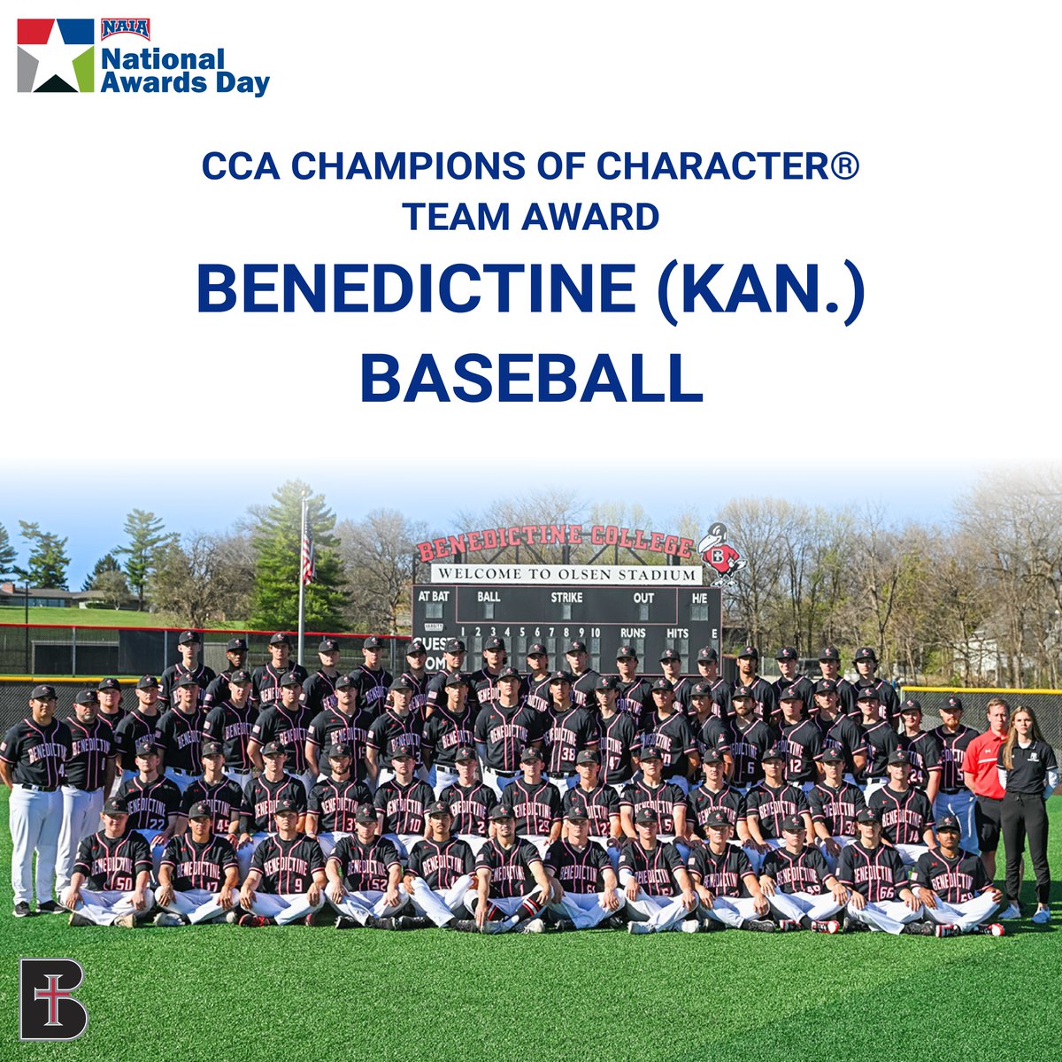 The men of Benedictine College Baseball are your CCA Champions of Character®! Congratulations!

Go to naia.org/awd-day/winner… to learn more!  

#PlayNAIA x @RavenAthletics