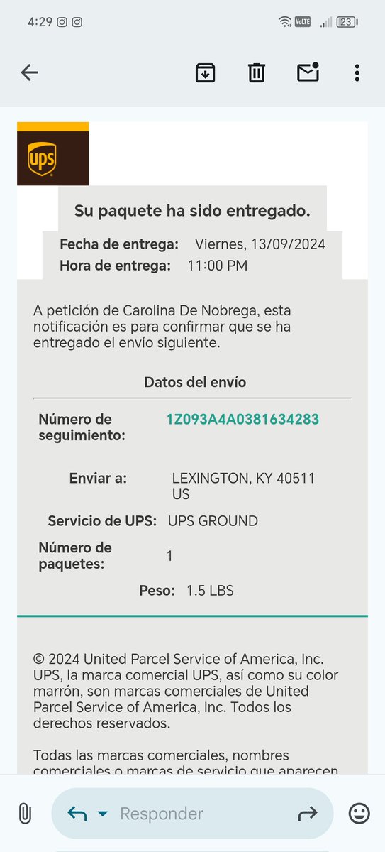 Carolmicheld's tweet photo. Lo peor del caso es que hasta el día de hoy 16 de septiembre me he comunicado con los agentes de @amazon y solo me indican que mi paquete me lo entregaron, cabe destacar que la dirección es en miami y el paquete @UPS lo entrego en Lexintong, Kentucky en una bodega de @amazon https://t.co/FCLpTvq5cj