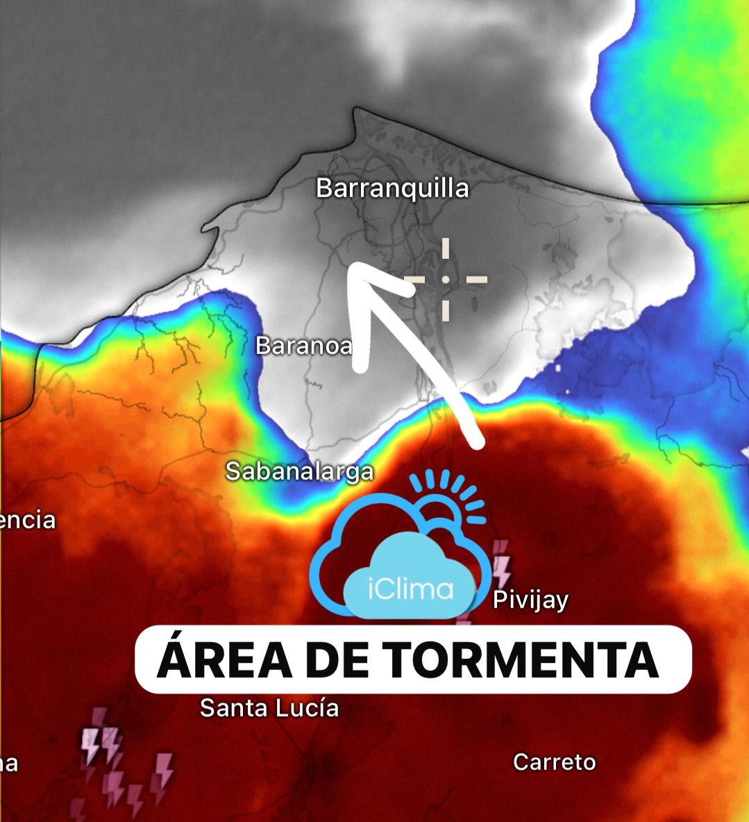 _iclima's tweet image. Un área de tormenta y rachas de viento, se dirige al sur-centro de #Atlantico