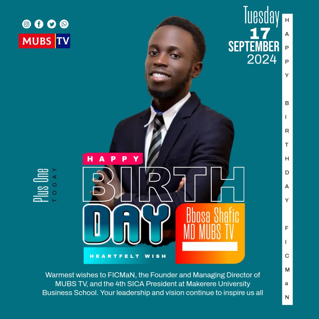 A very happy blessed new age to CEO and founder <a href="/MUBSTV/">MUBS TV</a> and 4th president <a href="/SicaMubs/">SICA MUBS</a> Mr <a href="/FICMaN_Say_so/">Bbosa shafic</a> , on this day we celebrate you and wish you more success, happiness and more years of innovation. 

#BirthdayCorner #mubs