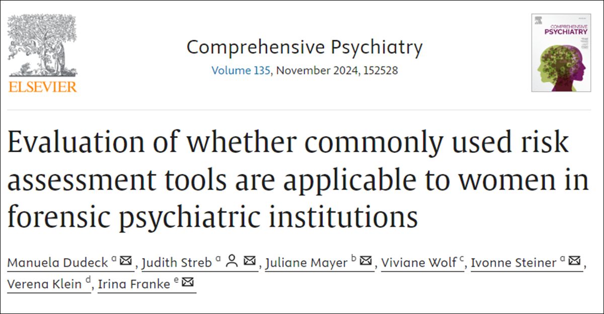Interesting new research on #RiskAssessment tools and women
“Overall, the prediction instruments had moderate to good predictive performance, and the study confirmed their general applicability to female forensic psychiatric patients.”1/2