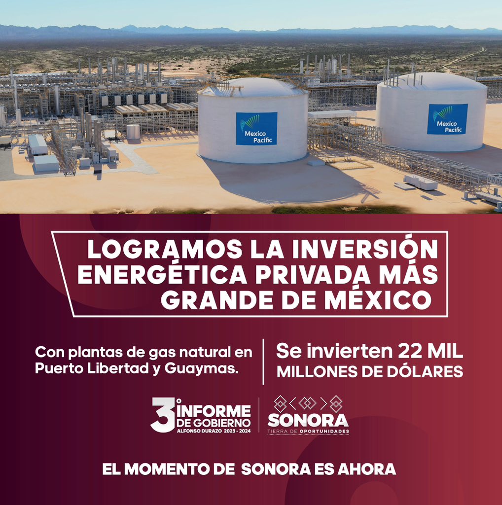 ¡Logramos la inversión energética privada más grande de México!

#ElMomentoDeSonora es ahora.