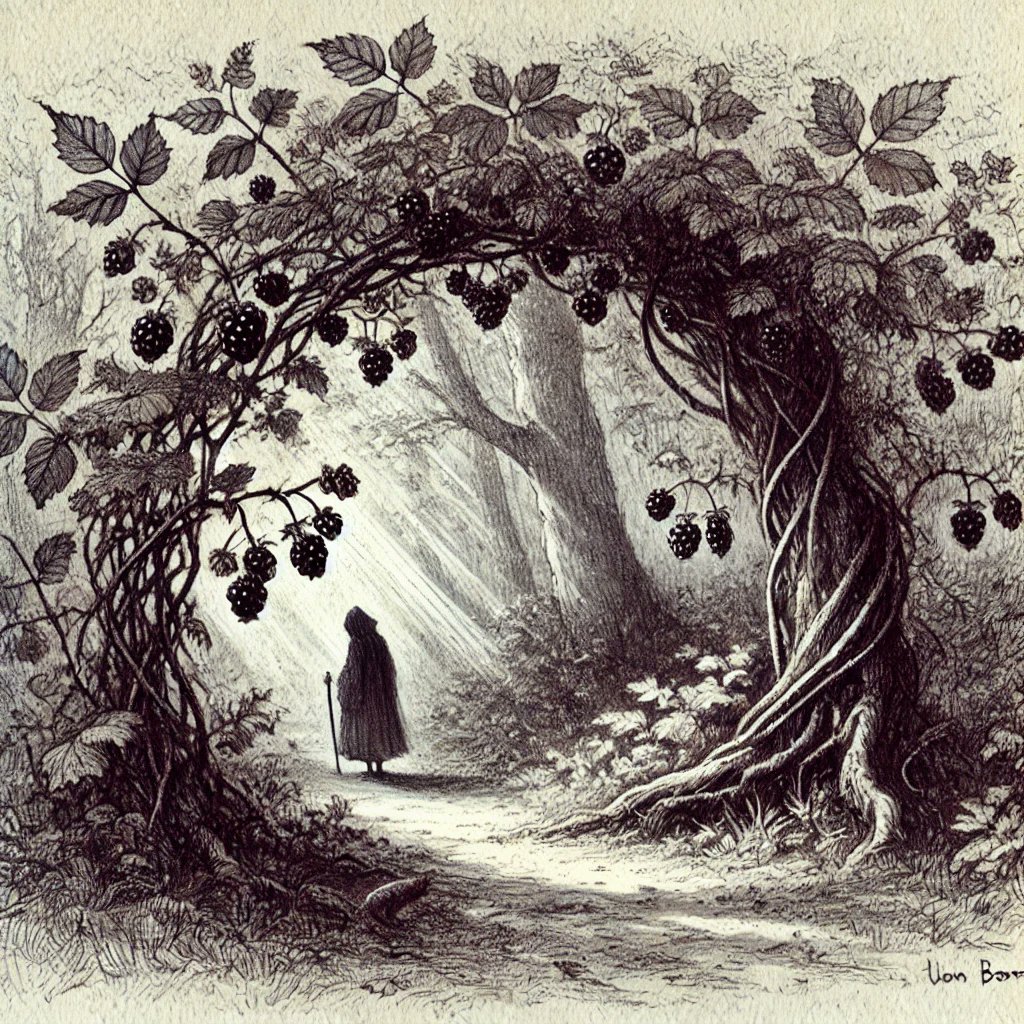 In British folklore, brambles (blackberry vines) are associated with protection and boundary-setting. It was believed that passing under a bramble arch could ward off evil spirits and bring good fortune. #LegendaryWednesday 

📷Dall-E