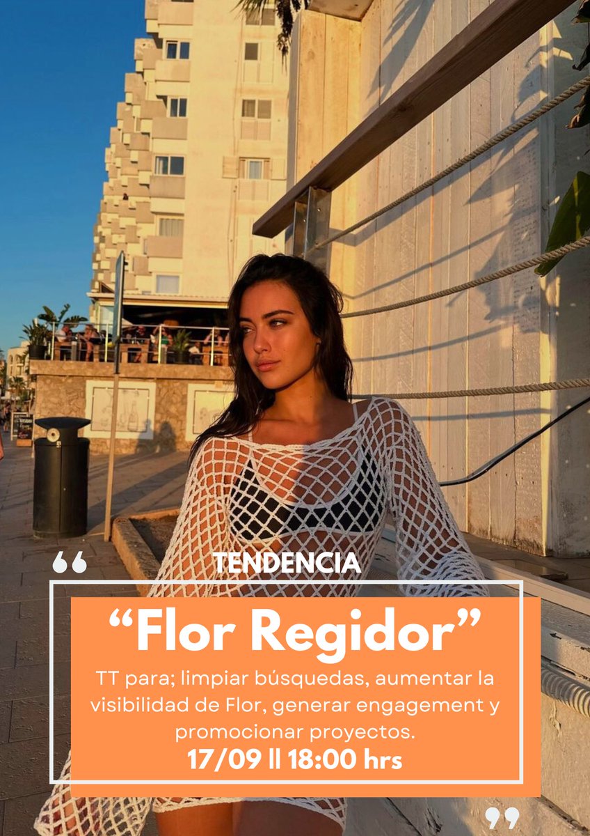 📢🌸 || Tenemos TENDENCIA para MAÑANA "Flor Regidor", con el objetivo de fortalecer su marca personal y más personas puedan conocerla.
Estaremos subiendo dinámicas 🤍

─ Para los que quieran participar, les dejamos los horarios:
🇦🇷🇺🇾: 18:00
🇨🇱🇻🇪: 17:00
🇨🇴🇵🇪: 16:00
🇪🇸: 23:00
