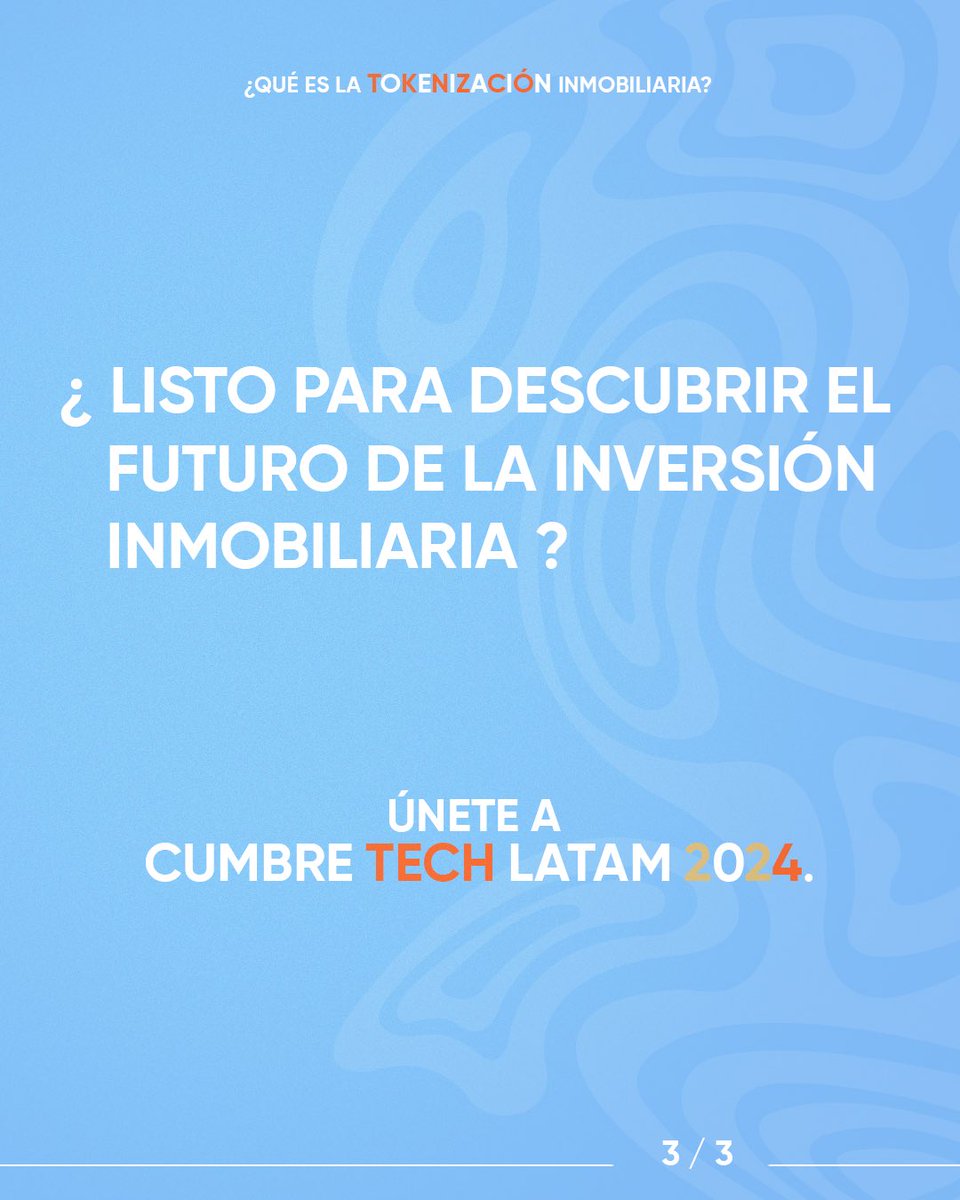 ¡Prepárate para descubrir el futuro de la tokenización inmobiliaria en 
CumbreTech Latam 2024! 🌍🏢

La tokenización está revolucionando el sector inmobiliario al permitir la fracción y digitalización de activos, brindando oportunidades de inversión accesibles para todos.