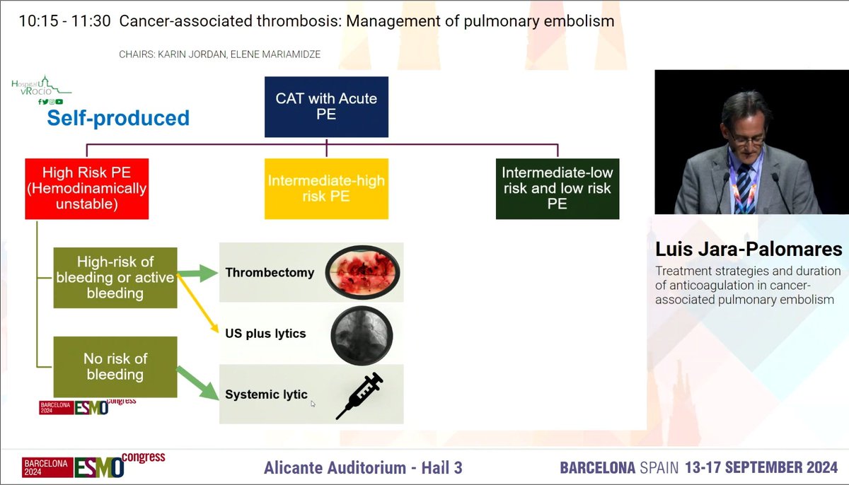 javiteigell's tweet photo. El Dr. Jara-Palomares @luistrombo revisa en #ESMO24 el tratamiento de la #etev asociada al cáncer.
⚠️ En la fase aguda del TEP estratificar el riesgo, los pacientes con cáncer también se pueden beneficiar de terapias de reperfusión. https://t.co/3ctcZz0vdT