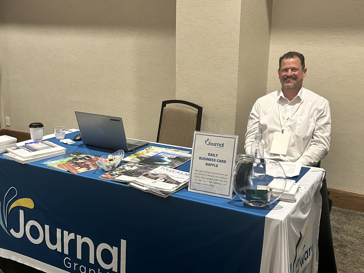 JG_Printing's tweet photo. Our Account Executive Chris Rummel and Dan Deardorff attended the One West Tourism Alliance Education Summit on Sept 4th through 6th, where they were a part of the vendor showcase. We thank @dma_west  for including Journal Graphics in this event. https://t.co/hJ1rLsadwv