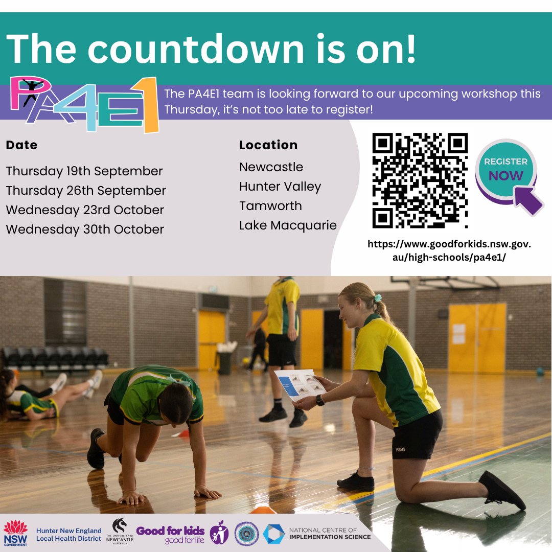 Good for Kids HNEHealth (@gfkhnehealth) on Twitter photo High school PDHPE teachers, itโs not too late to be involved in PA4E1!
Thursday 19th September โ Newcastle
Thursday 26th September โ Hunter Valley
Wednesday 23rd October โ Tamworth
Wednesday 30th October โ Lake Macquarie
Found out more and register here: goodforkids.nsw.gov.au/high-schools/pโฆ High school PDHPE teachers, itโs not too late to be involved in PA4E1!
Thursday 19th September โ Newcastle
Thursday 26th September โ Hunter Valley
Wednesday 23rd October โ Tamworth
Wednesday 30th October โ Lake Macquarie
Found out more and register here: goodforkids.nsw.gov.au/high-schools/pโฆ