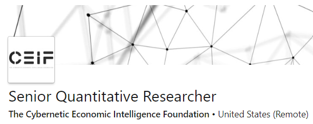 TheCyberneticEI's tweet photo. The #CEIF is hiring a Senior Quantitative Researcher! 

Help us shape the future of our open AI-agent transaction platform by leading econometric modeling and driving innovation in data monetization and tokenized assets. 

Apply now!

https://t.co/w3moIxSBxz https://t.co/Sny1R4FI6b