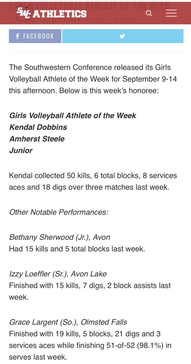 Congratulations to sophomore Grace Largent on your notable  performance in the SWC last week!