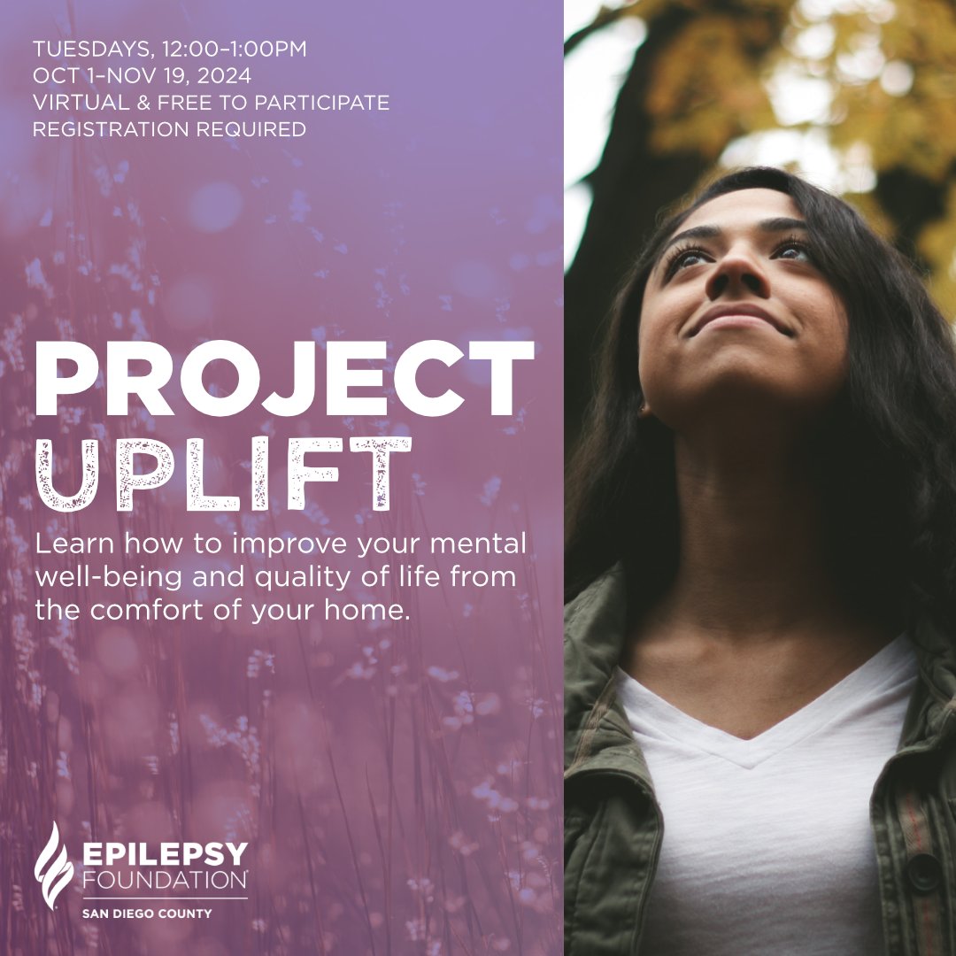 EpilepsySD's tweet image. Our free 8-wk program #ProjectUPLIFT starts in 2 weeks! Hosted on Zoom on Tuesdays, 12–1 p.m., from Oct 1–Nov 19, 2024. Learn more and register: epilepsysandiego.org/project-uplift/

#EpilepsySD #EpilepsySupport