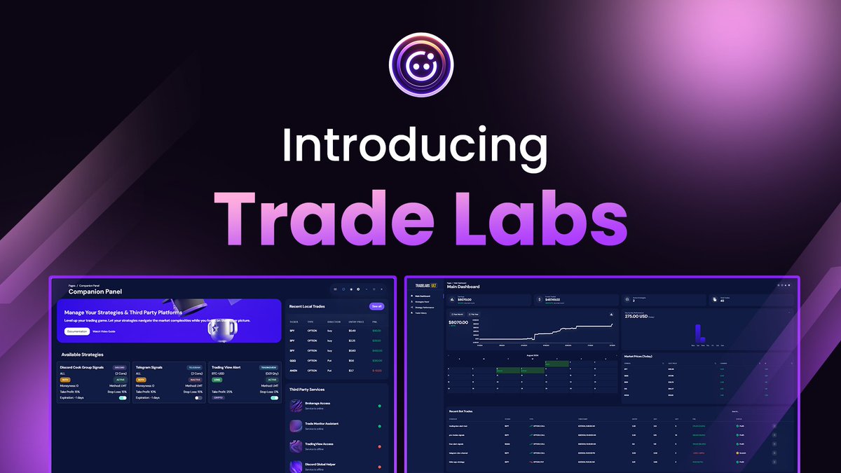 Introducing Trade Labs 🚀 

Never miss a trading opportunity again! 📈

Turn signals from Discord, Telegram &amp; TradingView into automated trades instantly.  

Hands-free trading for options, crypto, stocks, and more. 💹

$SPY $QQQ $TSLA $NVDA #FOMC #Stocks #stocksinvesting