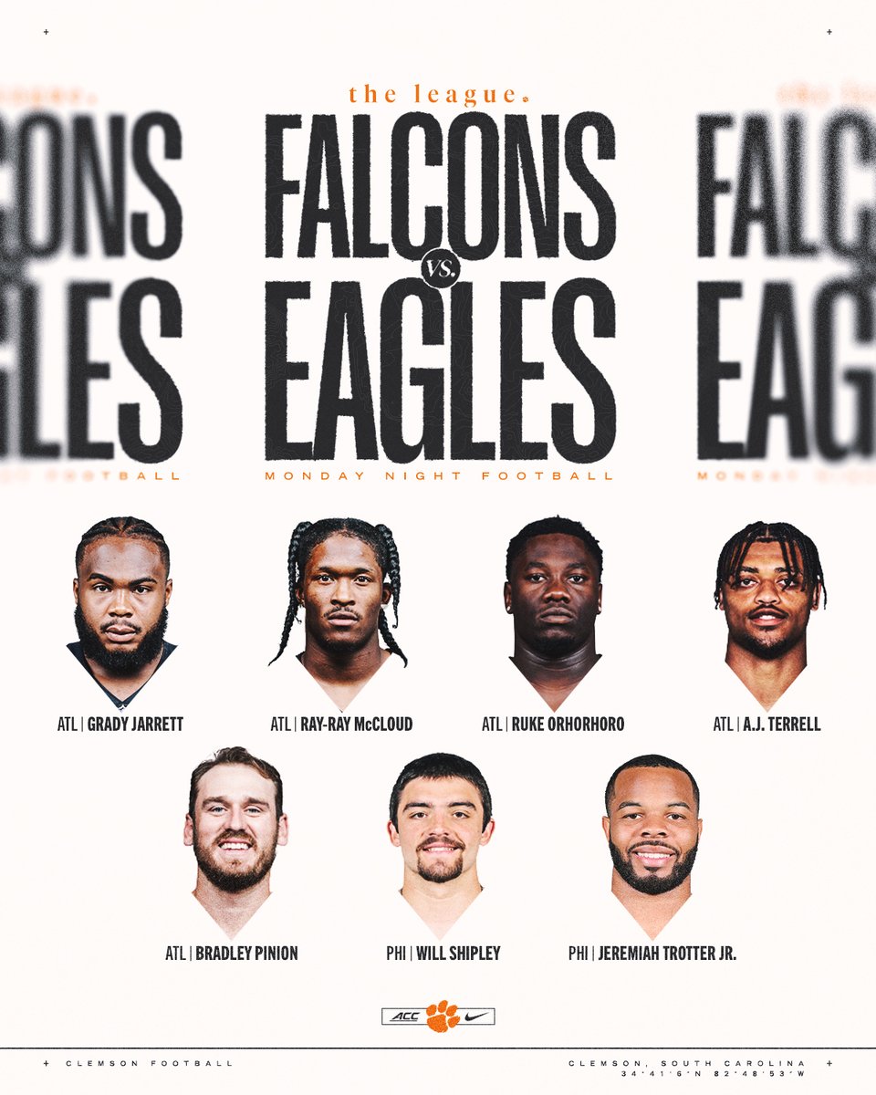 ClemsonFB's tweet image. 7⃣ Tigers in action tonight in prime time! 🐅📈

📺: #ATLvsPHI – 8:15pm ET on ESPN/ABC