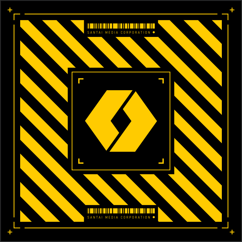 In the center is the octagon-shaped "Puck" logo for Spectre Divide, boxed in and surrounded by black and yellow cross marks in the style of traditional construction signs.