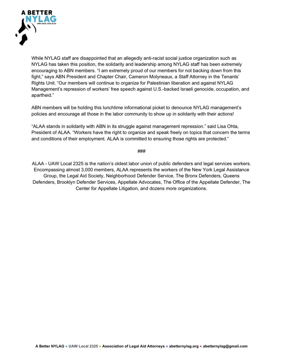 ABetterNYLAG's tweet image. PRESS RELEASE: please read our official press release about our union’s fight against @nylag management’s reprehensible suppression of workers’ free speech and about our 9/17 lunchtime picket!