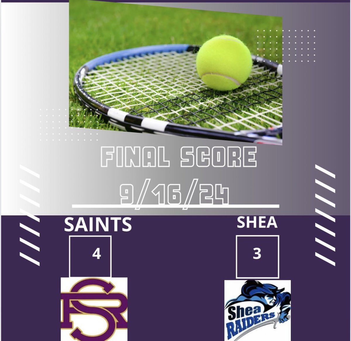 Good win today over Shea! With the win we are 3-1 in the division and 3-2 overall. We’ll be at Bay View on Thursday! Saints Strong 🎾