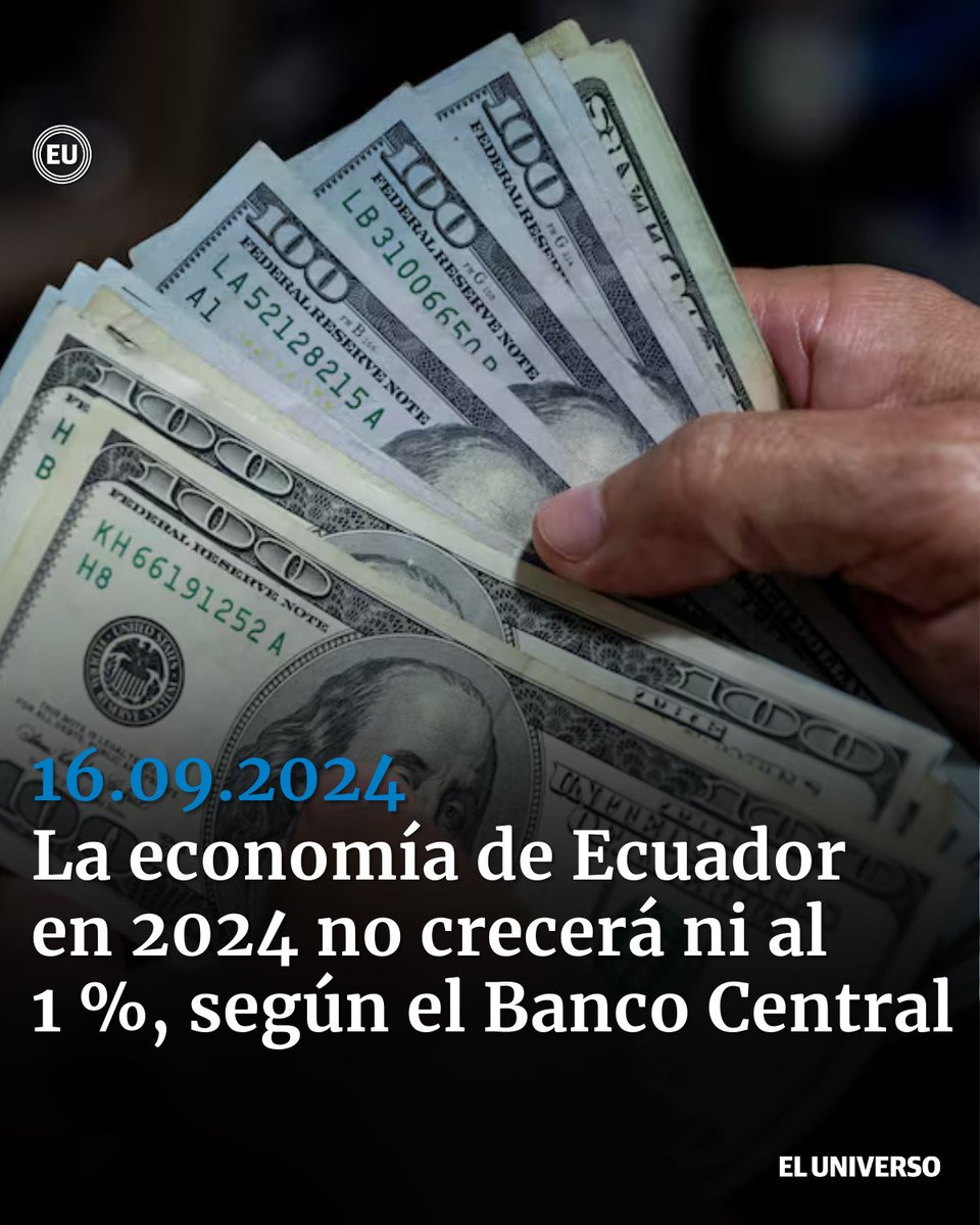 eluniversocom's tweet photo. La economía de Ecuador en 2024 no crecerá ni al 1 %, según el Banco Central https://t.co/gRpQCOn2ve

La entidad redujo su estimación inicial. Un menor consumo de los hogares influyó en la disminución de la proyección del PIB. https://t.co/DMo92hY1gP