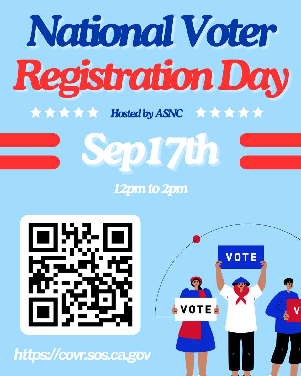 NorcoCollege's tweet image. In honor of National Voter Registration Day, ASNC will host a voter registration booth on the IT Patio from 12pm-2pm. Everyone can register to vote or update their voter registration information on the Secretary of State's website: registertovote.ca.gov
#votenow #studentsvote