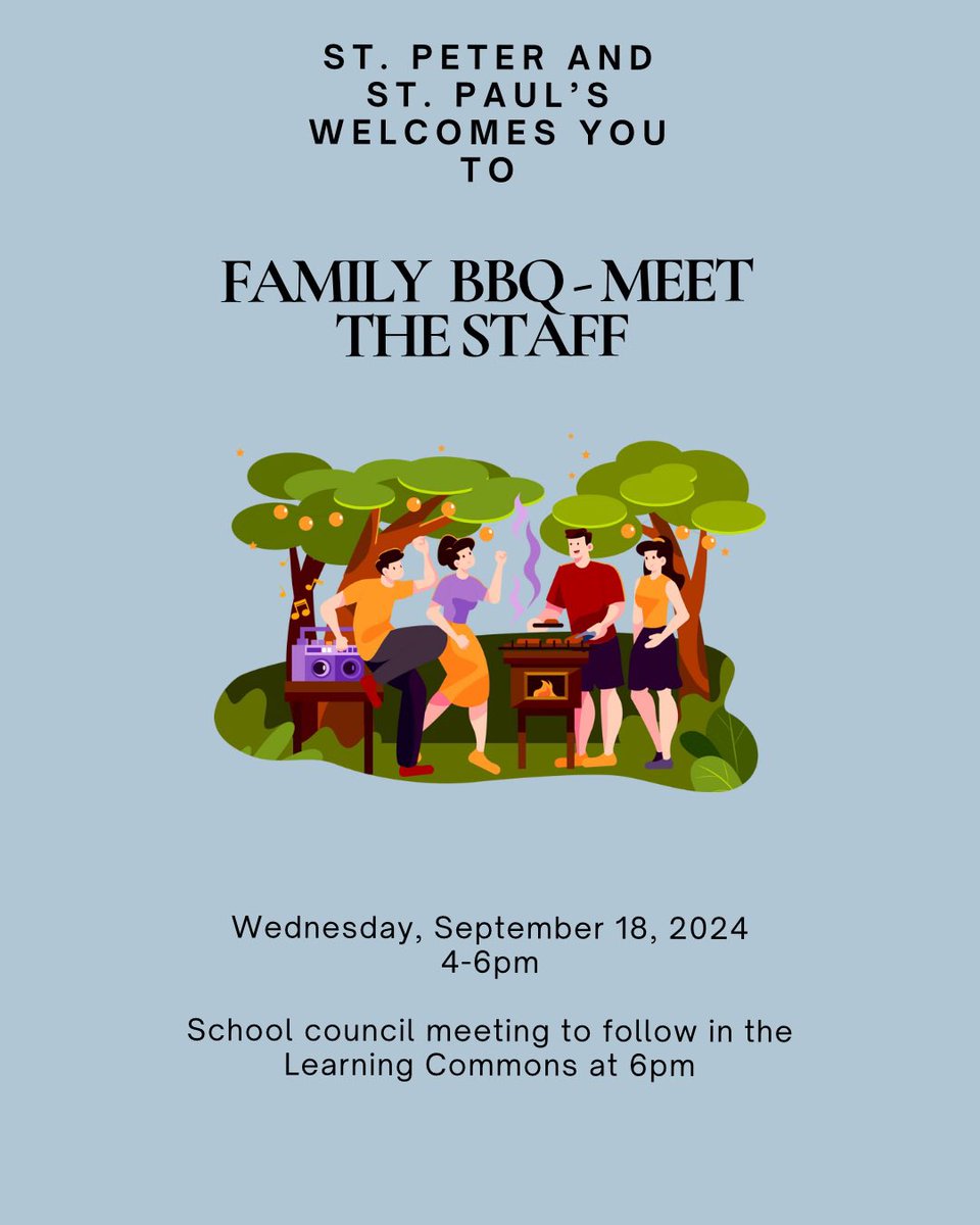 SPCSSFalcons's tweet image. SPCSS families!
Come join us Wednesday from 4-6 to meet the staff and enjoy a great BBQ! #spcss #alcdsb
