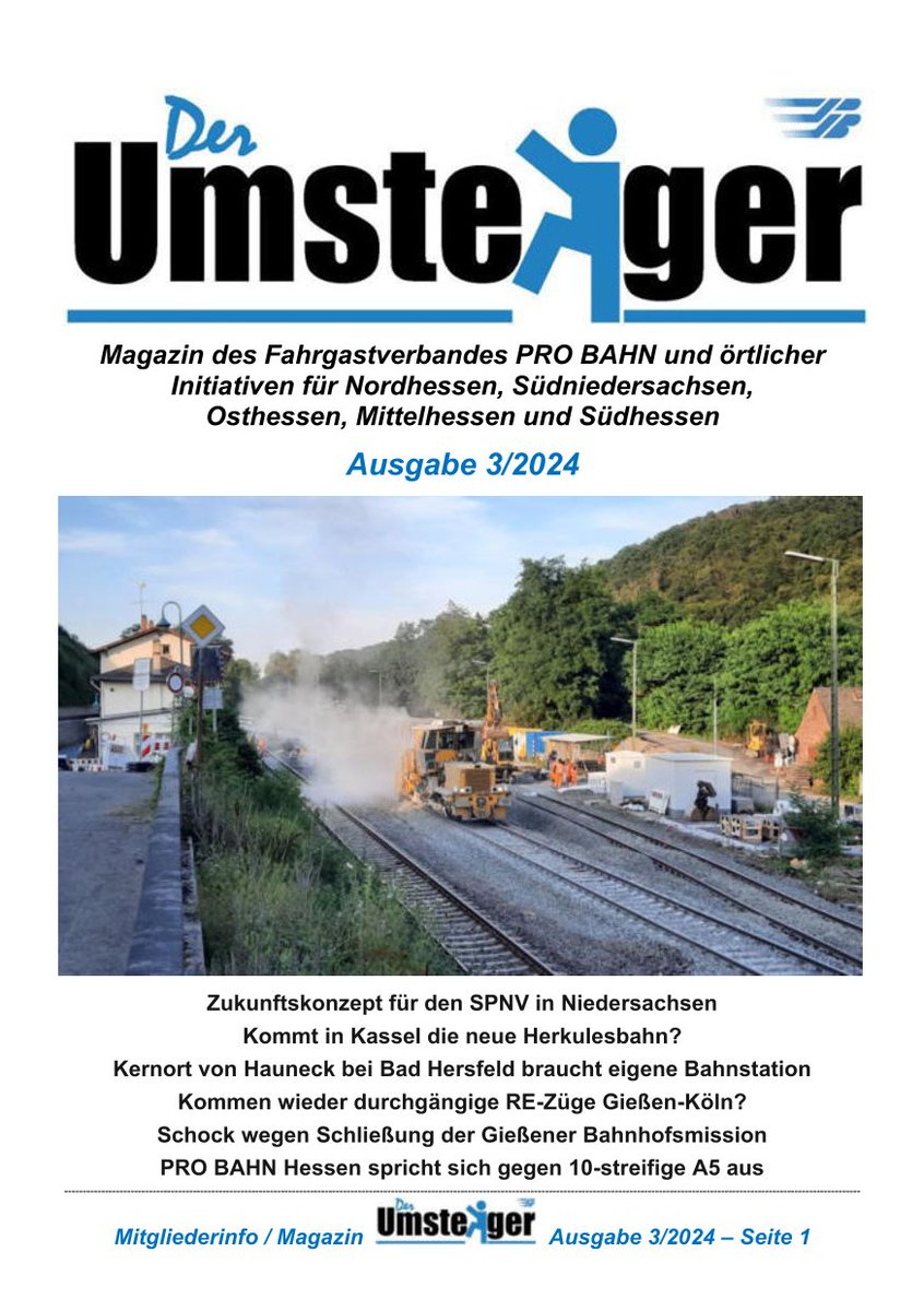 Der Umsteiger Nr. 3/2024 ist erschienen, das Fahrgastmagazin für die Regionen Hessen und für Südniedersachsen. Es ist hier abrufbar: pro-bahn-nom.de/der-umsteiger-…