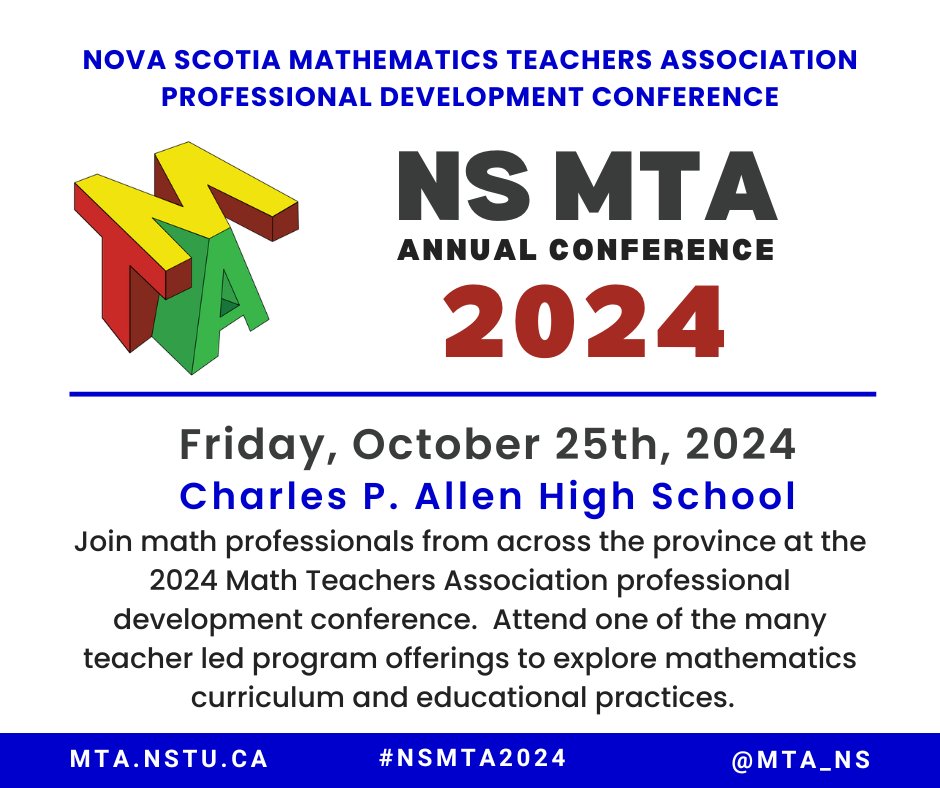 NS Math Teachers Assn (@mta_ns) on Twitter photo Nova Scotia Math Teachers! Registration is open for #NSMTA2024. Over 300 teachers have already signed up. Register before your favourite sessions are full. <a href="/NSTUappl/">NSTU Prof Learning</a> Nova Scotia Math Teachers! Registration is open for #NSMTA2024. Over 300 teachers have already signed up. Register before your favourite sessions are full. <a href="/NSTUappl/">NSTU Prof Learning</a>