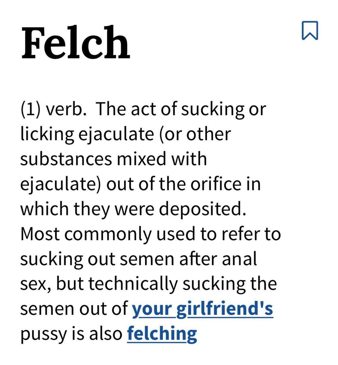 Once again the NY Times is failing. 

Felching is a thing. #felch

And that’s why Urban Dictionary is my main source of truth. 🤣🤣🤣
