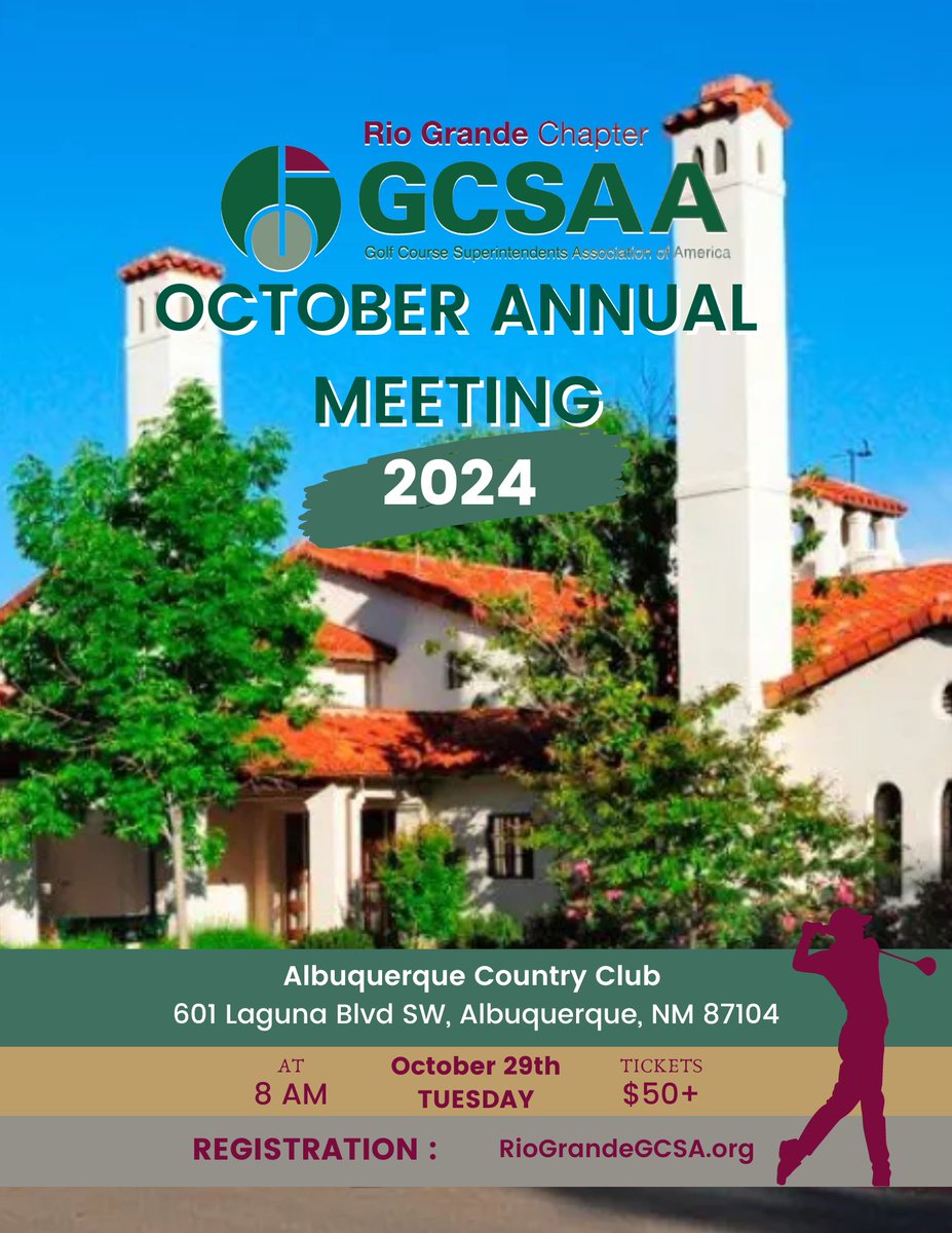 Boost your knowledge on pest management and network with top industry pros at our Annual Event! Join us at Albuquerque Country Club. Register today! #GCSAA #GolfSuperintendents #PestManagement riograndegcsa.org/event-5788435