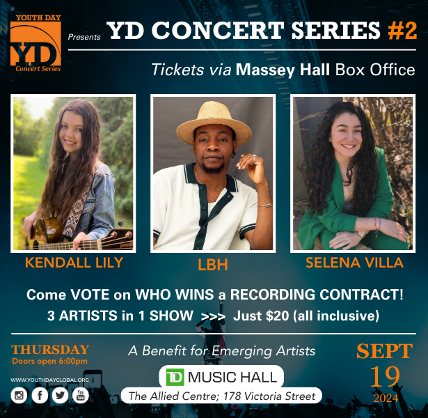 YOUTH DAY Toronto (@ydtoronto) on Twitter photo 🎤✨ Epic music this THURSDAY at TD Hall, home of Massey Hall! 🎶Vote for 1 of 3 amazing Artists competing for a RECORDING CONTRACT & PHOTO SHOOT! 📸 Tickets just $20 (fees incl) Get yours at tdmusichall.mhrth.com/tickets/yd-con… or youthdayglobal.ORG
#livemusic #talent #events #Toronto 🎤✨ Epic music this THURSDAY at TD Hall, home of Massey Hall! 🎶Vote for 1 of 3 amazing Artists competing for a RECORDING CONTRACT & PHOTO SHOOT! 📸 Tickets just $20 (fees incl) Get yours at tdmusichall.mhrth.com/tickets/yd-con… or youthdayglobal.ORG
#livemusic #talent #events #Toronto