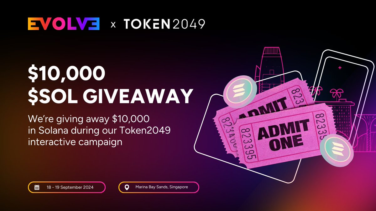 EVOLV3_me's tweet image. 📢As @token2049 Community Partners, we wanted to share the 💜

How can we do that, you ask?

How about a MASSIVE $10,000 in $SOL 👀

Better yet, it couldn’t be easier to win. All you have to do is like, RT &amp;amp; tag 2 friends to enter

Full details here: evolv3.me/singapore-toke…