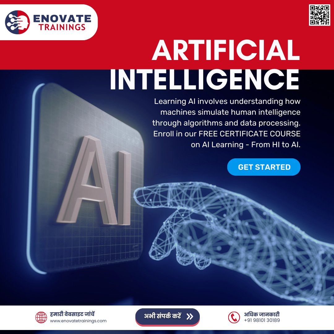 enovatetraining's tweet photo. Artificial Intelligence (AI) Free Course with Certificate

Learning AI involves understanding how machines simulate human intelligence through algorithms and data processing.
Enroll in our FREE CERTIFICATE COURSE on AI Learning - From HI to AI.

Learn with the comfort of your hom https://t.co/dXtiUNWy7E