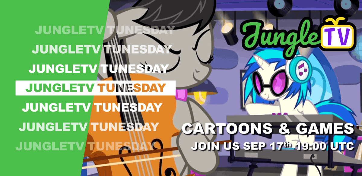 Taking part in Tunesday is something everypony can enjoy if they just give it a try.

Cartoons &amp; Games Tunesday 17.09 at 19:00UTC

Look at you soaring through the air majestically…like an eagle. Piloting a blimp.

Full Rules: jungletv.live/documents/Tune…