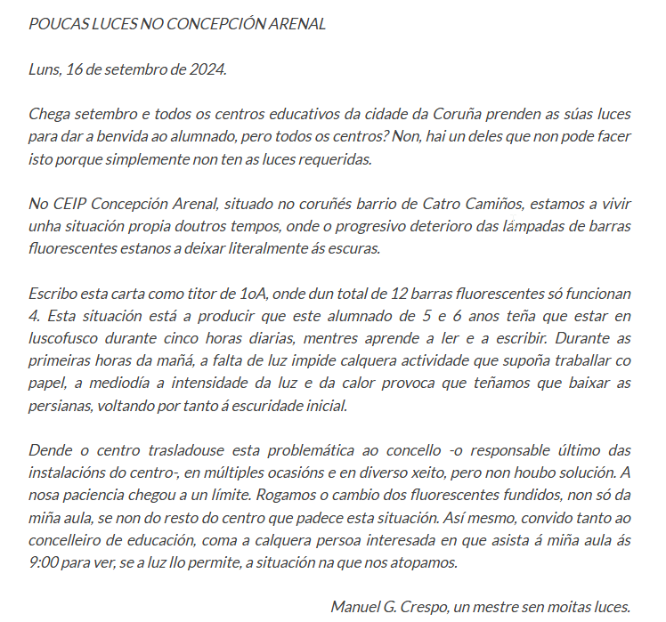 silcerino's tweet photo. #Coruña | Carta enviada por un mestre sobre a situación vivida no CEIP Concepción Arenal

➡ https://t.co/46FWhIRdsI https://t.co/R90OOHJels