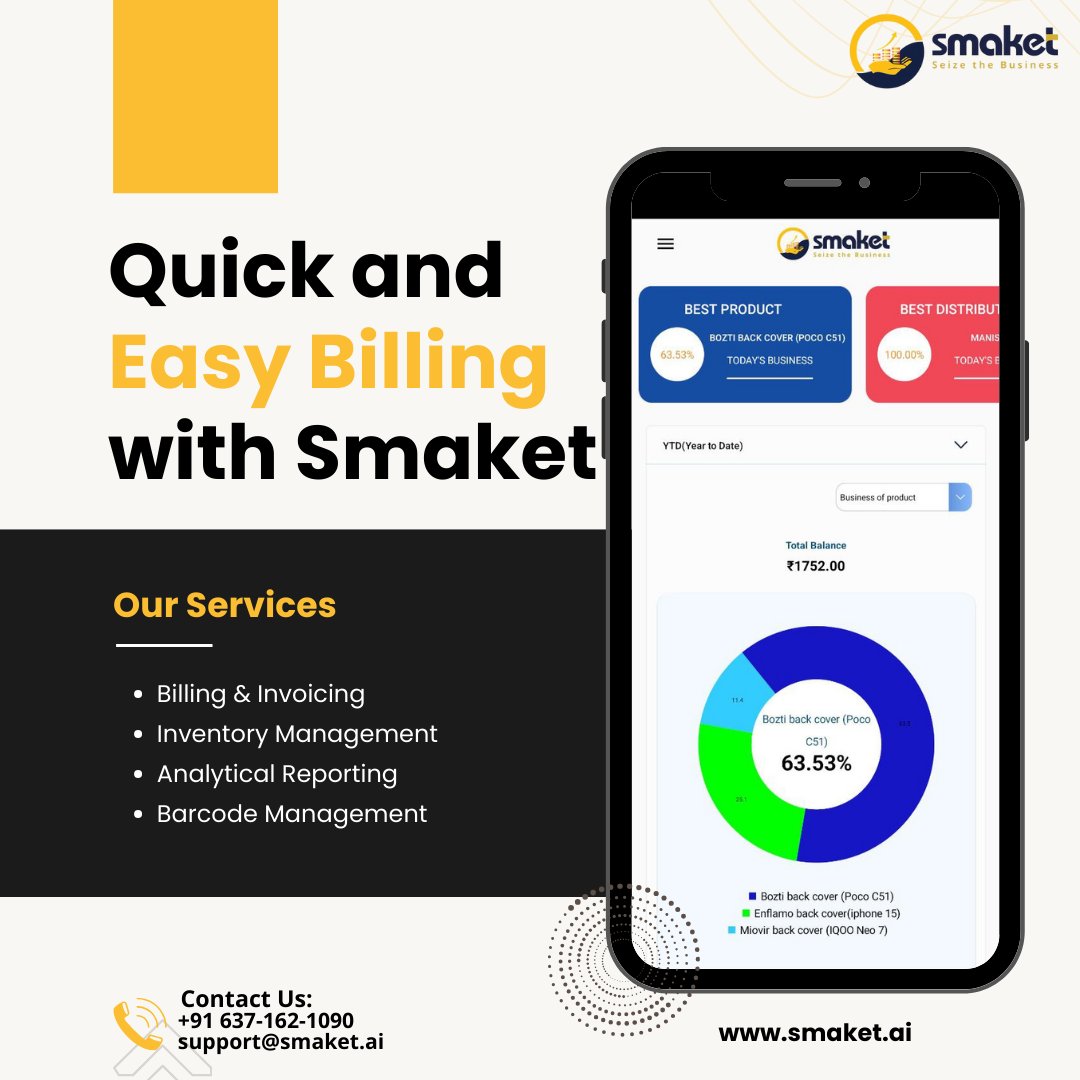 SmaketSolutions's tweet image. Quick &amp;amp; Easy Billing with Smaket!

Create bills in just minutes with Smaket Accounting &amp;amp; GST Billing Software.

Learn more: smaket.ai

#Smaket #InvoicingMadeSimple #BusinessGrowth #Billing #Accounting #GST #Software #Business #AI #App #Free