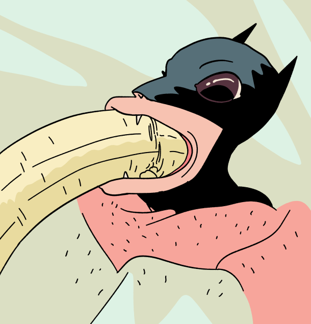 SylvanMigdal's tweet photo. ADORABLE: Baby batman tries a banana for the first time! https://t.co/nZQKJDJtHh