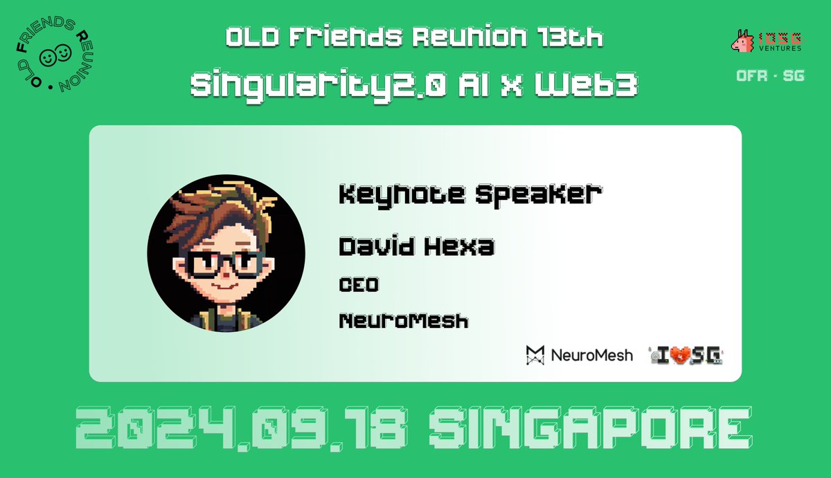 iosg_ofr's tweet photo. Do you think that's it? Adding more: Welcome @david_hexa, CEO of @NeuroMeshInfo, he will be one of our keynote speakers at our #OFR 13th [AI x Web3] event #TOKEN2049 Week.

📅Date: Sept.18th 2:00-6:30 PM 

Meet us here: https://t.co/m3DWDpP2Kc