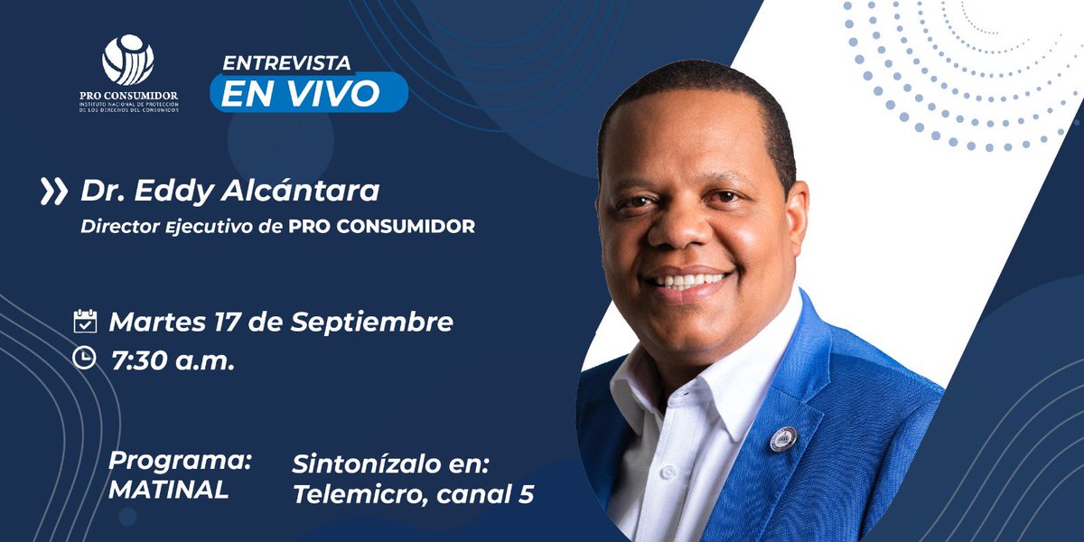 No te pierdas mañana martes a las 7:30 a.m.

La entrevista en vivo a nuestro director ejecutivo, Dr. <a href="/AlcantaraEddy/">Eddy Alcantara</a> por <a href="/TelemicroHD/">Telemicro</a> .

Programa - <a href="/Matinal5/">Matinal</a>.