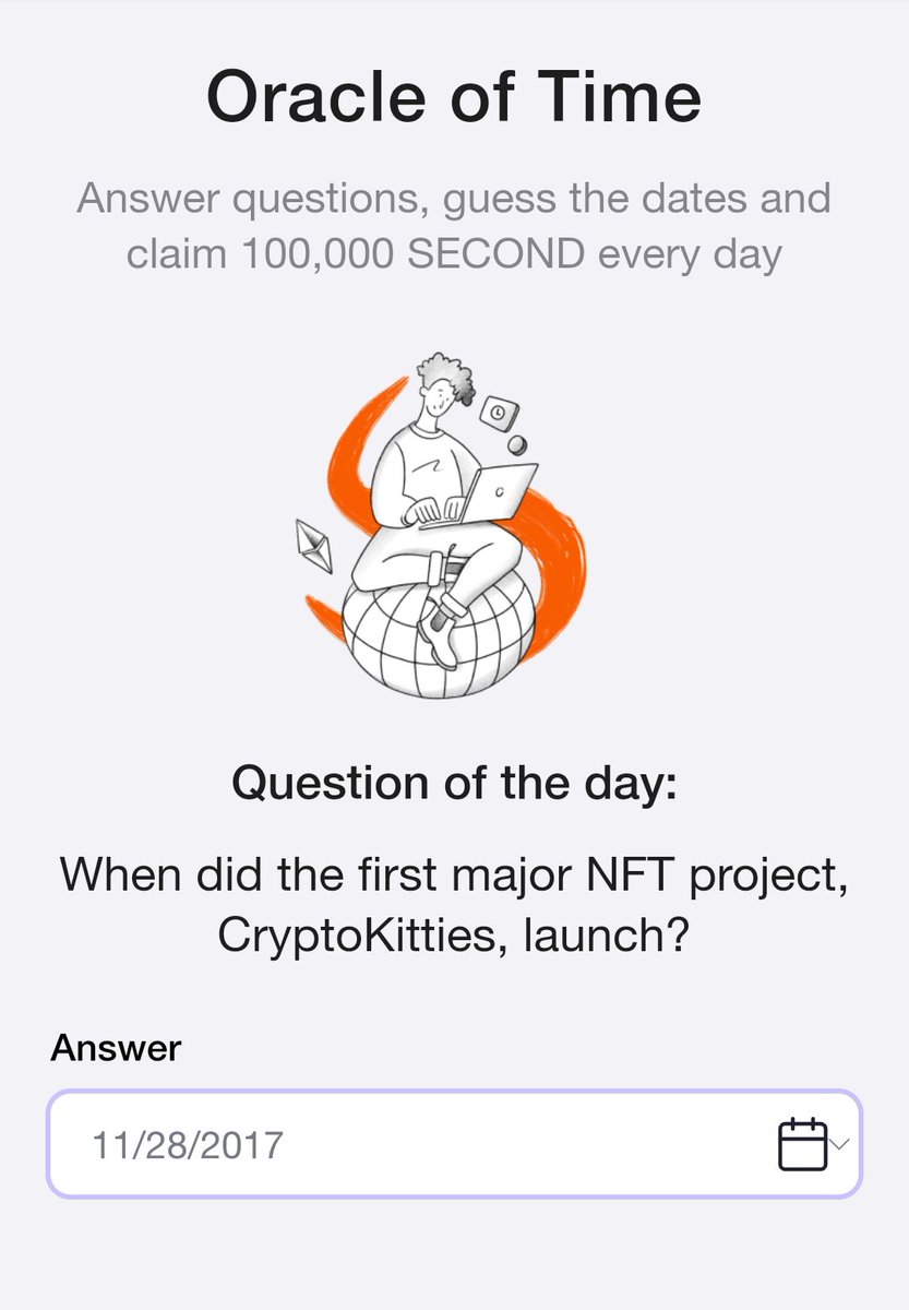 Loveth695913's tweet photo. TimeFarm : Oracle of Time For 17th September
Question: When did the first major NFT project, CryptoKitties, launch?
✔️Desired answer: 28➡️November➡️2017
#ORACLE #oracleoftimefarm #Hamster_Kombat #Crypto
https://t.co/1Pzjn3IYsN https://t.co/sgUwqMOIAh