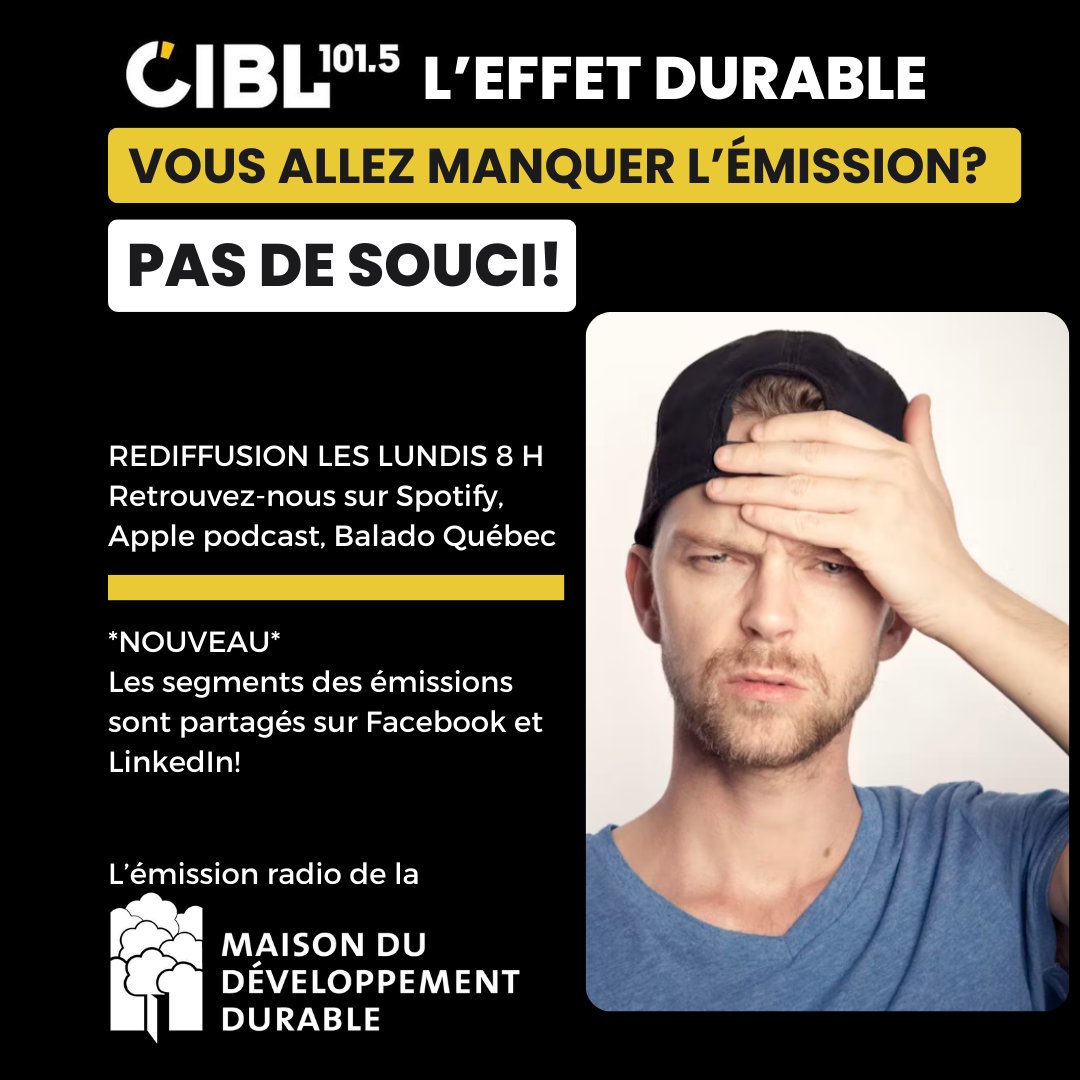 Ce matin, on se retrouve à 10 h sur les ondes de @CIBLmedia pour l'émission radio hebdo de la <a href="/MaisonDD/">Maison dév durable</a>  🌱 L'Effet durable 🌱 animée par <a href="/MaudeDesbois/">Maude Desbois</a>.