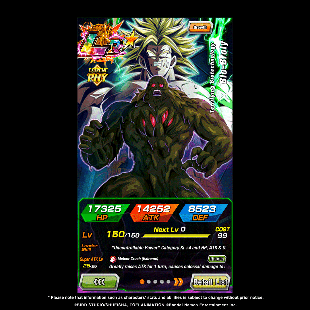 dokkan_global's tweet photo. First-hand information on LR [Terrifying Biotechnology] Bio-Broly's stats! (1/2) https://t.co/nEywVuMpwu