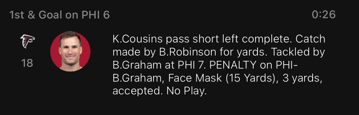 SmOneill89's tweet photo. @CodyBrownBets any idea why this is ruled as no play? Should the play not stand and 15 yards be added on? https://t.co/ov73zzH71U