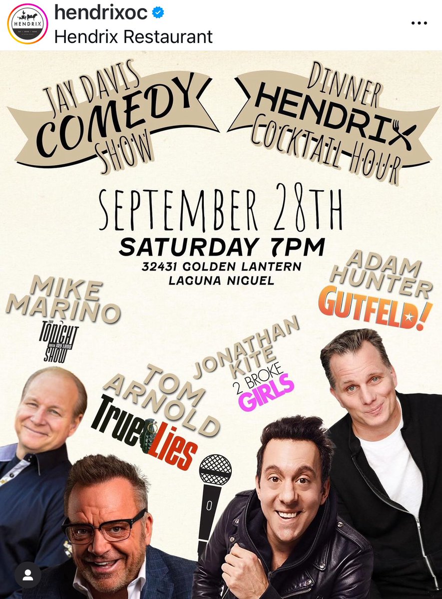 hendrixoc Get ready to laugh out loud at
Hendrix!
Comedy night is coming up-
great food, better vibes, and endless laughs.
See you September 28th for dinner, cocktails, and the best faces in comedy!  sevenrooms.com/experiences/he…