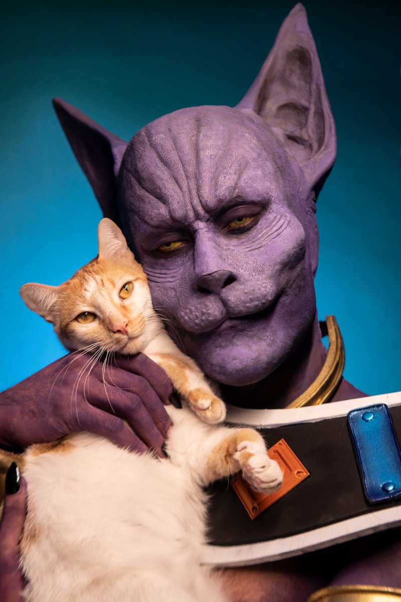 PrinceDeGzmn's tweet image. Before creation, comes destruction! Cosplaying Beerus the Destroyer from Dragonball! This is just a makeup test and I did all the makeup from prosthetics application to body paint and it took me 5 1/2 hours. Sculpting the prosthetics took me 2 weeks and I remember doing this…