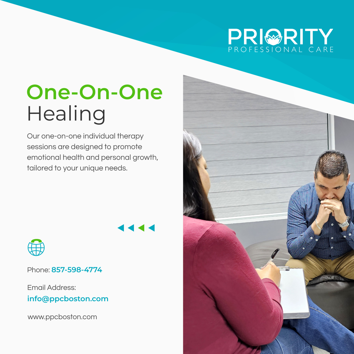 priorityprofc's tweet photo. Experience personalized care with our individual therapy sessions at Priority Professional Care. Start your journey to better mental health with us today! 

#CaregiverSupport #MentalHealthMatters #TrainingTuesday #FosterCareSuccessStories #Counseling #DorchesterMA #Therapy https://t.co/lKvmgNxiHI