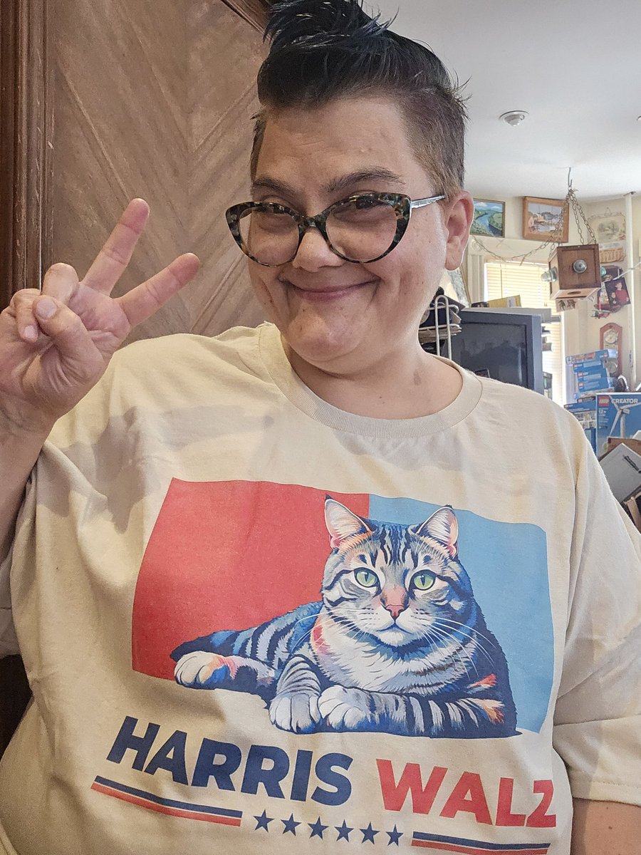 MariaUnfiltered's tweet image. My husband got me,  a childfree cat-lady, this shirt! #HarrisWalz2024
