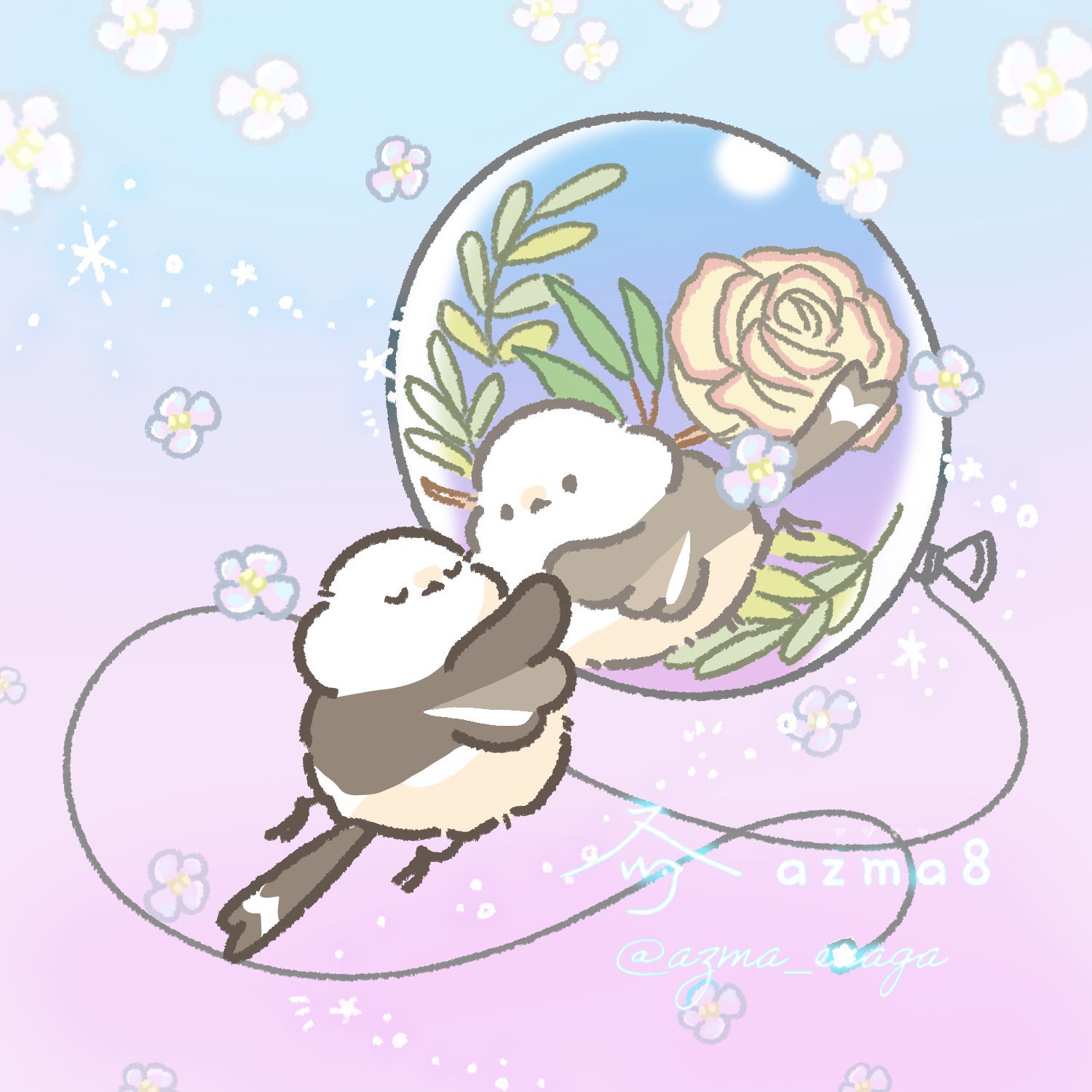 シマエナガの絵 シマエナガと女の子」 #illustration #art #イラストグラム