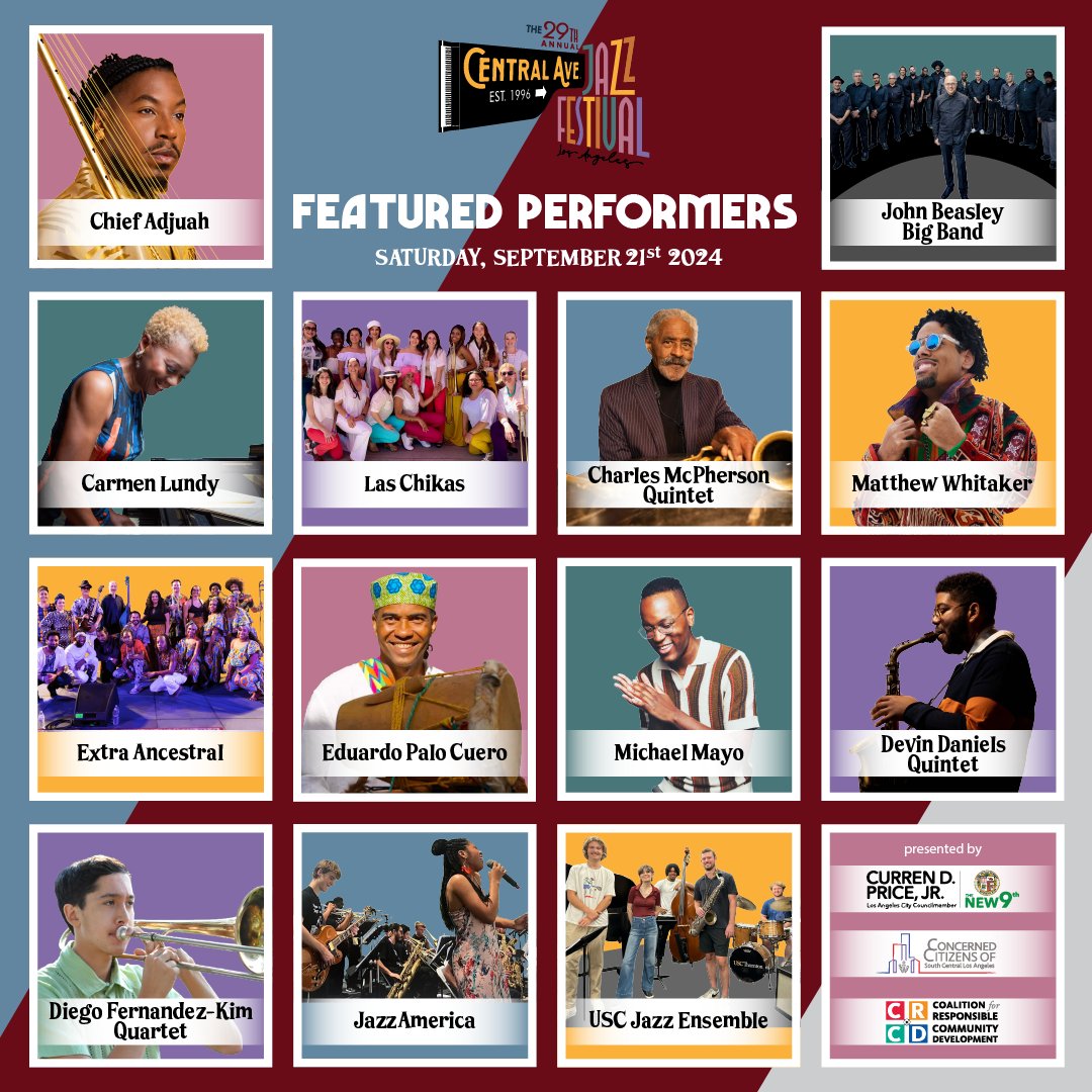 The Central Avenue Jazz Festival is this weekend. Saturday September 21 from 11:00 AM until 7:00PM. Don't miss out!